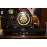 A large French slate clock with open escapement and Roman numerals to dial a/f,