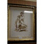 A Sepia drawing of a male nude, signed R.I.