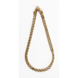 A 9ct rose gold belcher link chain, approx length 24'', complete with safety chain,