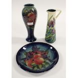 Three boxes of William Moorcroft pottery - various, vases, plate and jug, finches and berries,