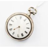 G Plummer of London, Georgian silver pear case pocket watch, 45mm white enamel Roman dial,