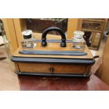 Portable, double wood inkwell stand,
