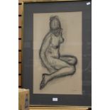 Druie Bowett (1924-1998), female nude study, 1956, charcoal drawing signed and dated lower-right.