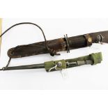 REPRODUCTION trench knives: WW2 pattern US Special Forces V-42 trench knife and leather scabbard.