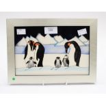 A Moorcroft first quality framed plaque in the 'Family on Ice' pattern, designed by Nicola Slaney,