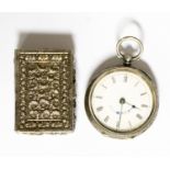 A late Victorian ladies fob watch with pill box and two yellow metal fragments