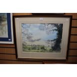 Watercolour of Leicestershire landscape with cattle grazing, signed Robert E Smith, framed.