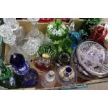 A collection of glassware to include, a flash glass rectangular decanter,