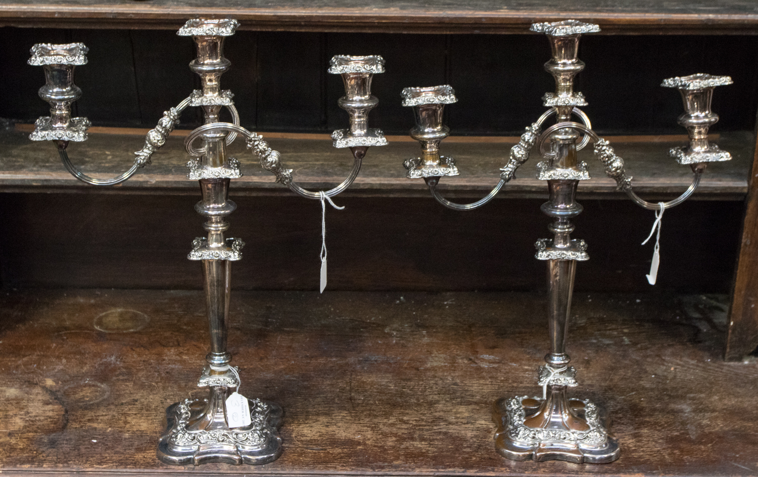 A pair of Sheffield plate candelabra (2)