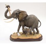 Large Country Artist figure of elephants, 'New to the bush',