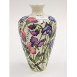 A Moorcroft first quality trial shouldered vase, in Sweet Peas pattern on cream ground,