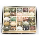 A set of twenty-five specimen stone eggs, 'Gemstones of Zimbabwe', mixed agates, jasper and quartz,