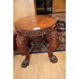 Chinese carved hardwood jardiniere stand, later top,