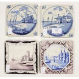 Four Delft 6 inch tiles,