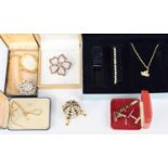 A Lauren Lee brooch, Bella & Rose bracelet and pendant, bracelet, gilt and paste set brooches,