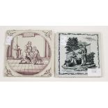 Two Dutch 5 inch tiles, one showing the circumcision of Christ,