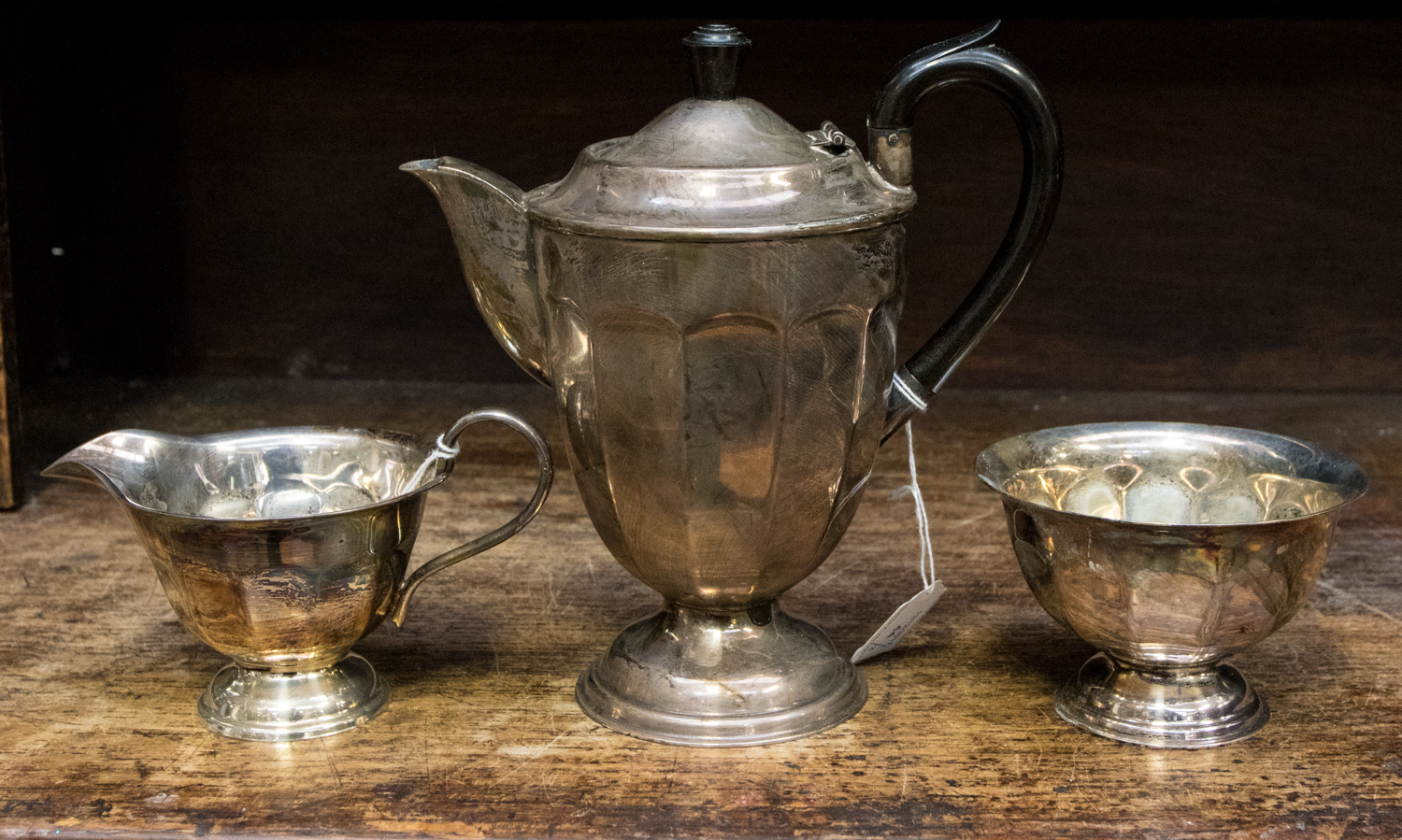 A silver plated three piece tea service