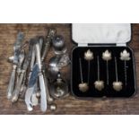 Indian silver leaf shaped spoons a/f, cased, a peperette and mustard pot and spoon a/f,