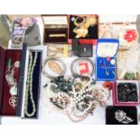 A Jade necklace, Gentleman's assessories, jewellery findings, brooches necklaces, pill boxes,