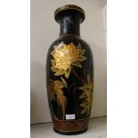 A Japanese floor vase, Magnolia and Birds of Paradise on black ground,