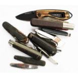 A collection of fourteen penknives to include one marked George V and Queen Mary,