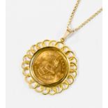 1/10 Krugerrand in 9ct gold setting and chain, with a total gross weight of approx 6.