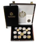 Silver Proof 'Queen Mother' collection of 16 coins (12 Crown size) with a CU/NI £5 in a wooden