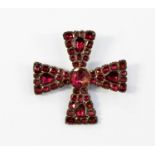 A garnet and yellow metal cross (probably gold) - 19th Century, possibly Continental,