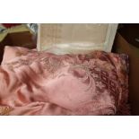 A collection of linen including pulled thread table cloths,