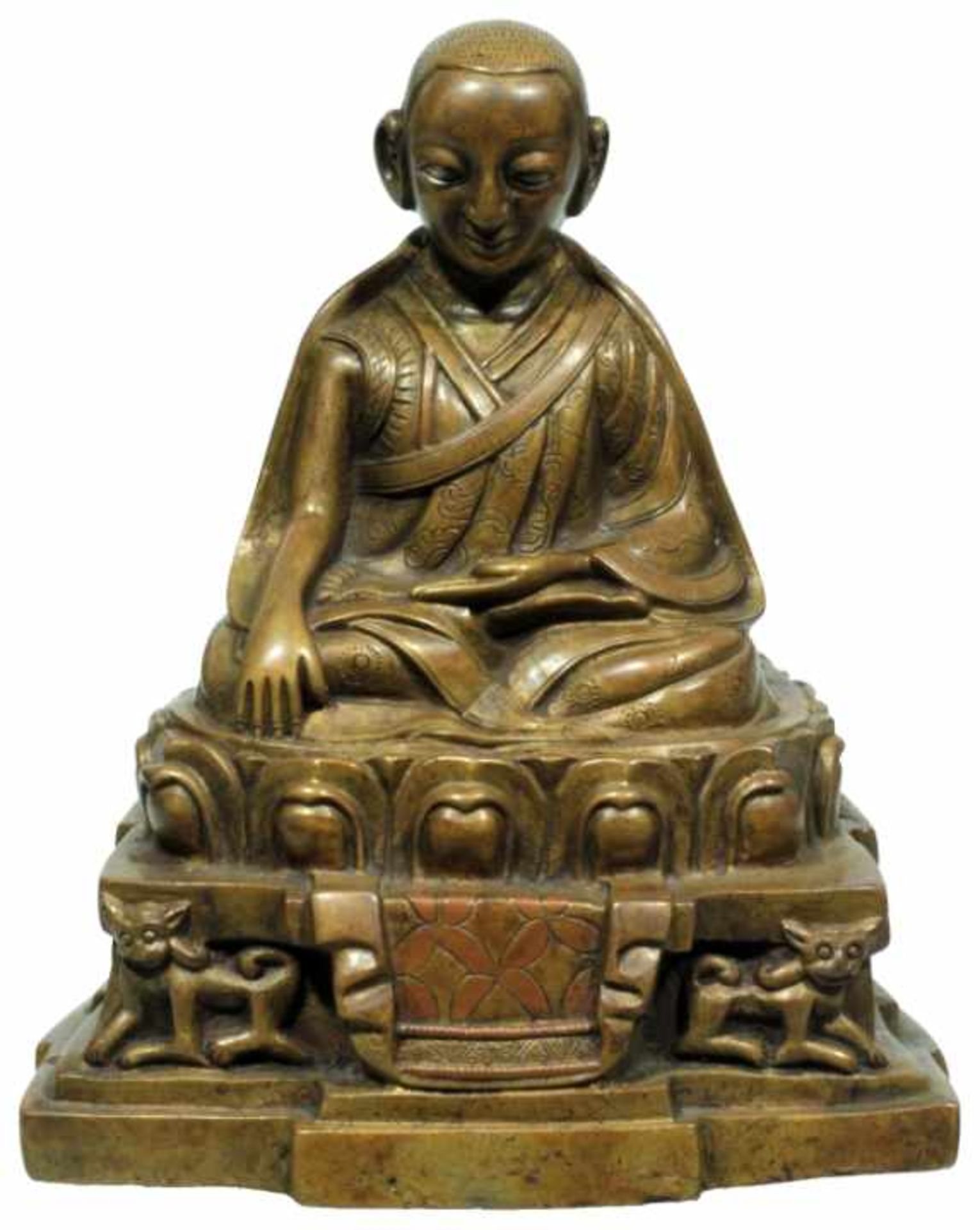 LAMA Bronze mit Kupfereinlage Tibet, 17. / 18. Jh. Höhe 12 cm LAMA bronze with [...]