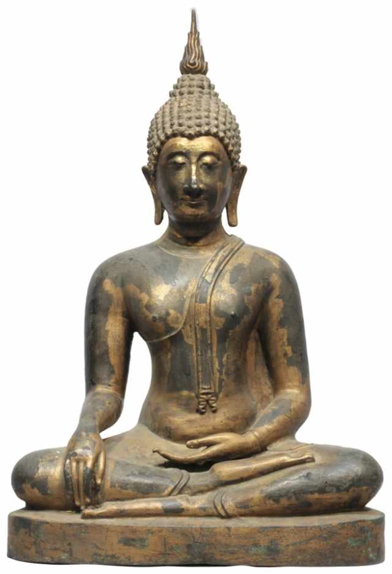BUDDHA Bronze mit Restvergoldung Thailand, wohl 19. Jh. Höhe 57 cm BUDDHA bronze [...]
