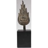 Ushnisha bronze Thailand 19th century mounted on a square base. Finely casted flame