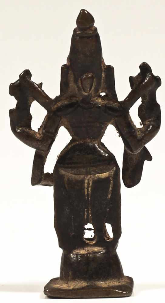 Vishnu copper alloy bronze Nepal, 15th century Straight standing 4 armed Vishnu, his upper right - Image 4 of 4