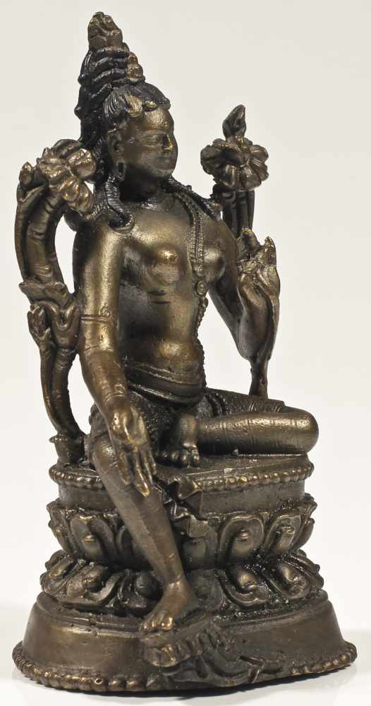 Avalokiteshvara bronze Tibet 20th century dark bronze sitting in lalitasana, Avalokiteshvara - Image 3 of 4