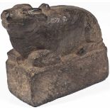 Nandi Grey stone Nepal 14th century Nandi resting on a square base, the face with a charming