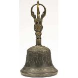 Ghanta bronze Tibet 18th century Richly decorated bell, the lowest ring encircled with 32 vertical