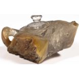 Wine pot rock crystal & quartz veins China Carved wine or tea pot, partly polished. Very unusual