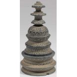 Stupa Grey schist Indus valley Above the round pedestal circles is a large checkerboard section