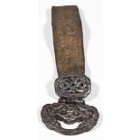 belt buckle iron and leather Tibet 17th century