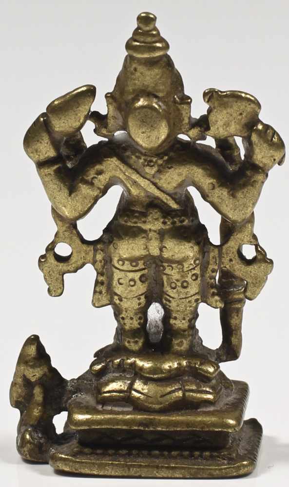 Vishnu bronze India 14th century Vishnu with 4 arms, standing on a turtle. His upper right holding - Image 2 of 2