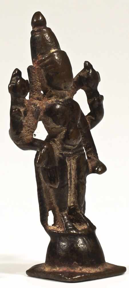 Vishnu copper alloy bronze Nepal, 15th century Straight standing 4 armed Vishnu, his upper right - Image 2 of 4