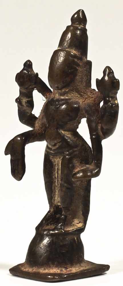 Vishnu copper alloy bronze Nepal, 15th century Straight standing 4 armed Vishnu, his upper right - Image 3 of 4