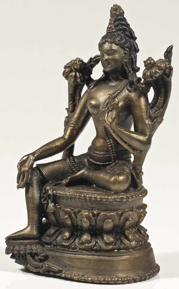 Avalokiteshvara bronze Tibet 20th century dark bronze sitting in lalitasana, Avalokiteshvara - Image 2 of 4