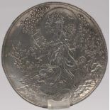 Bowl whitemetall silvered China, 19th century Guanyin standing on a dragon surrounded by trees