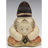 Oni hidden under hat Ivory painted and signed Japan 19th century THIS LOT CONTAINS ANIMAL OR PLANT