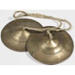 Tibetan Cymbal bronze Tibet 19th century Tibetan cymbal joined together with a cord. Smooth surface,