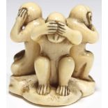 3 monkeys Ivory Japan, 19th century 3 monkeys, sitting. One holding his palms in front of the