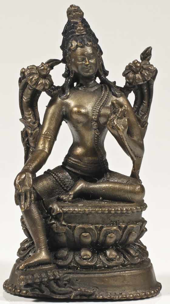 Avalokiteshvara bronze Tibet 20th century dark bronze sitting in lalitasana, Avalokiteshvara