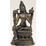 Avalokiteshvara bronze Tibet 20th century dark bronze sitting in lalitasana, Avalokiteshvara