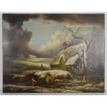 George Morland (1763-1804), Paysage enneigé, Angleterre - Huile sur toile signée en [...]